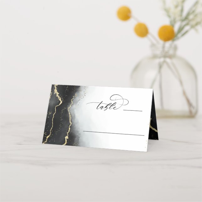 Ethereal Mist Ombre Black Wedding Table Number Place Card (Front)