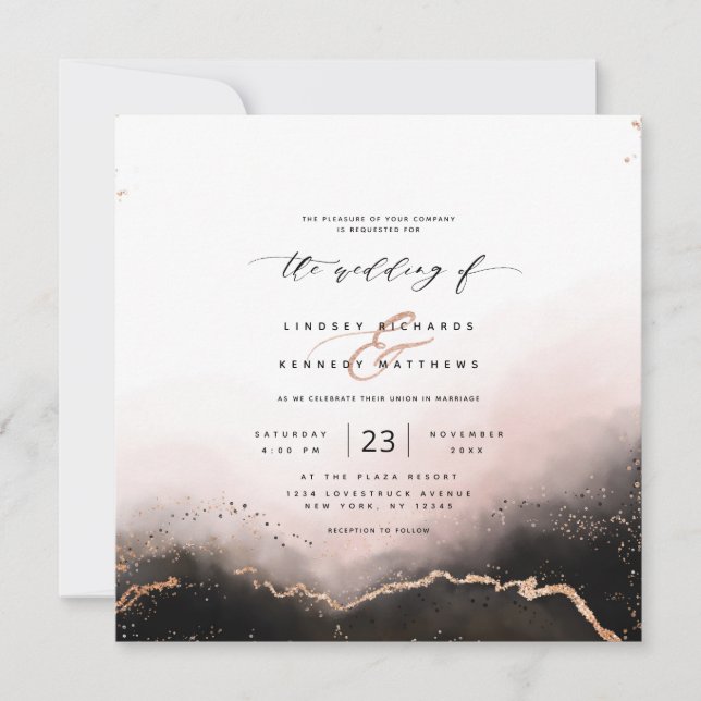 Ethereal Mist Ombre Blush Luxury Square Wedding Invitation (Front)