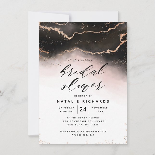 Ethereal Mist Ombre Blush Pink Moody Bridal Shower Invitation (Front)