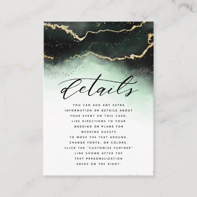 Ethereal Mist Ombre Emerald Green Wedding Details Enclosure Card (Front)
