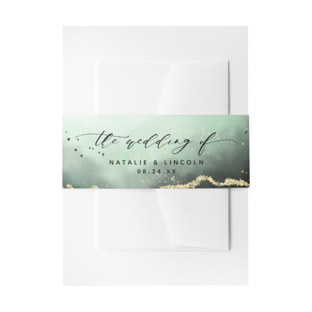 Ethereal Mist Ombre Emerald Green Wedding Monogram Invitation Belly Band (Front Example)