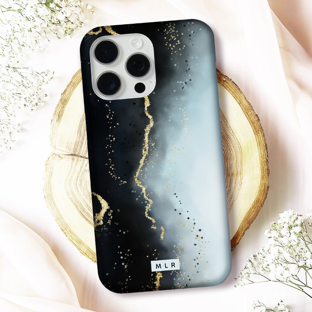 Ethereal Mist Ombre Navy Blue Watercolor Monogram Case-Mate iPhone Case (Protect your phone in style with this elegant "Ethereal Mist" monogrammed iPhone case)