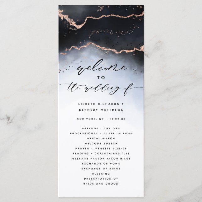 Ethereal Mist Ombre Navy Blue Wedding Ceremony Program (Front)