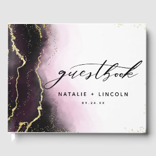 Ethereal Mist Ombre Wine Burgundy Gilded Wedding Guest Book