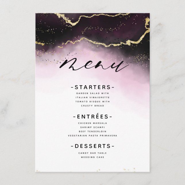 Ethereal Mist Ombre Wine Burgundy Moody Dinner Menu (Front)