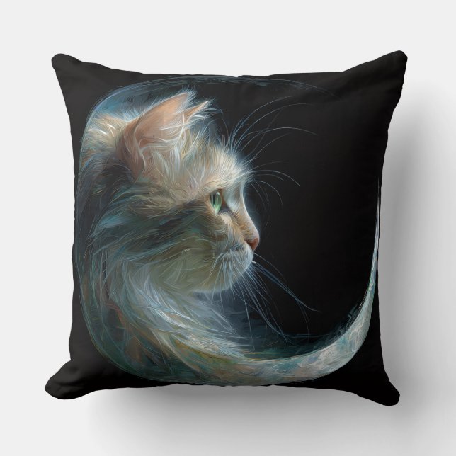 Ethereal Moon Cat Throw Pillow (Front)
