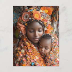 Ethereal Mother Child Vibrant Traditional Attire Postcard