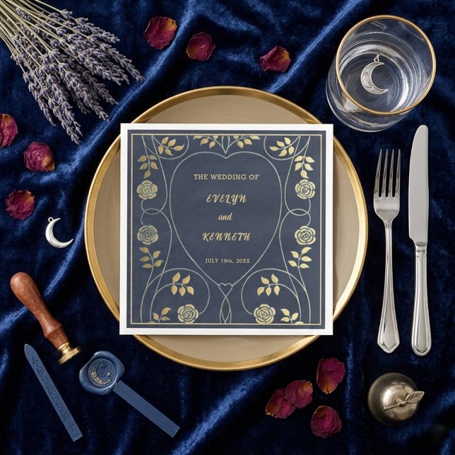 Ethereal Navy Vintage Art Nouveau Wedding  Napkin (Creator Uploaded)