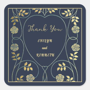 Ethereal Navy Vintage Art Nouveau Wedding  Square Sticker