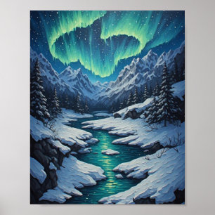 Ethereal Northern Lights: Arctic Winter Valley Poster