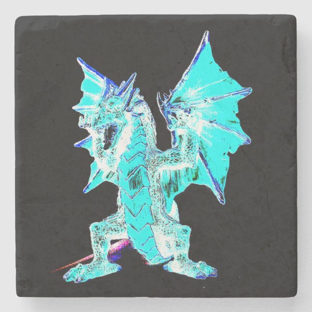 Ethereal Ocean Beast Aqua Fire Illustration Art Stone Coaster (Front)