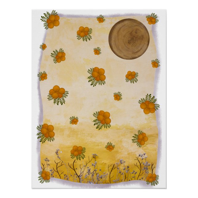Ethereal Ochre Floral Moon Nature Composition Poster (Front)