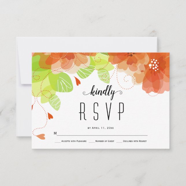 Ethereal orange flowers floral fall wedding RSVP (Front)