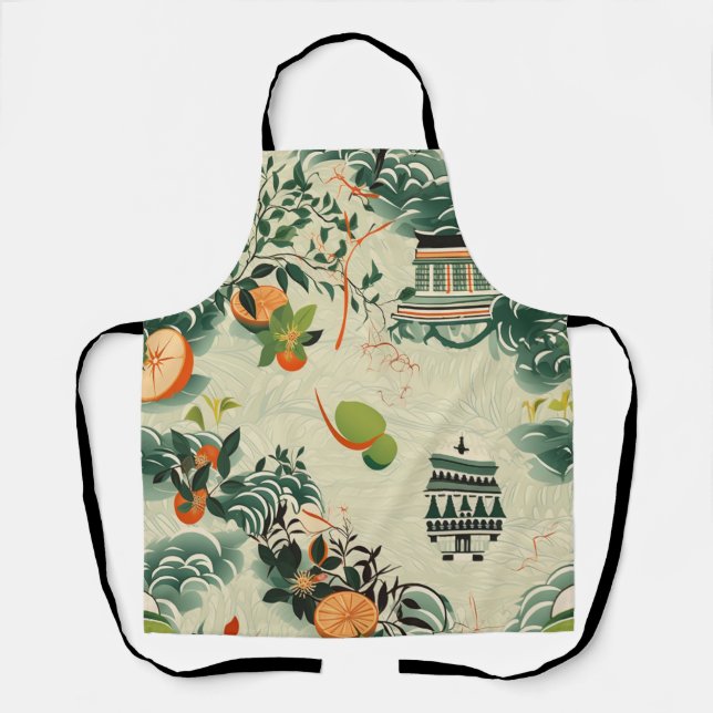 Ethereal orange pattern with Zen temples Apron (Front)