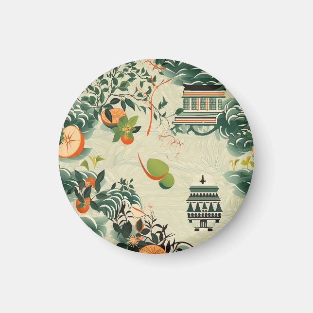 Ethereal orange pattern with Zen temples Magnet (Front)