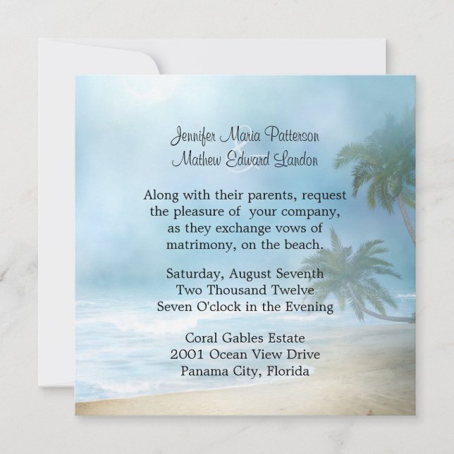 Ethereal Palm Trees & Beach Wedding Invitation (Front)