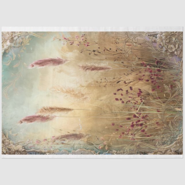 Ethereal, Pampas Grass Field, Mixed media effect Tissue Paper (Front)