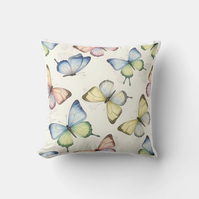 Ethereal Pastel Butterfly Watercolor Pattern Cushion (Front)