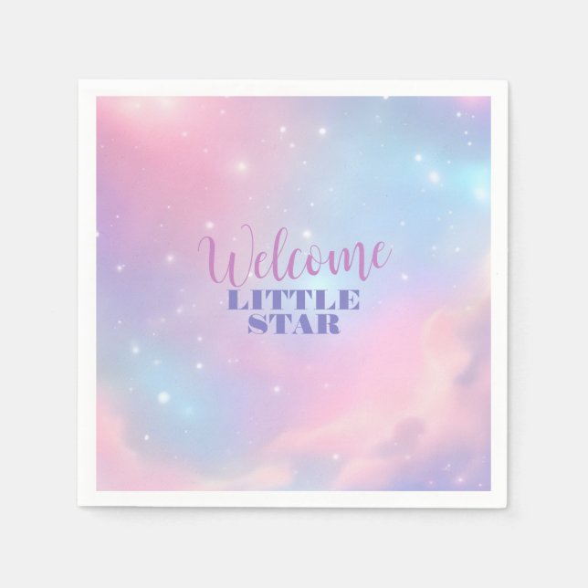 Ethereal Pastel Cosmic Clouds Pink Blue Starry Napkin (Front)