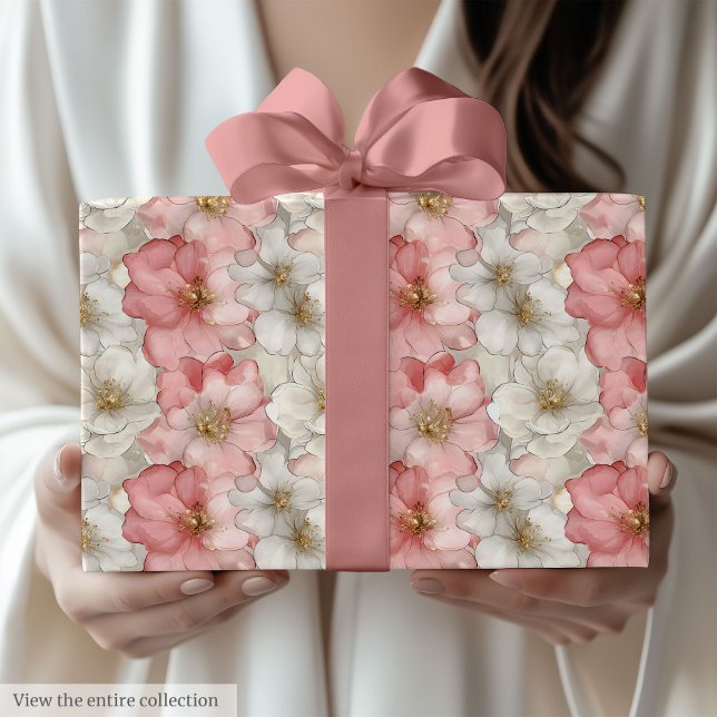 Ethereal pastel pink and gold floral gift wrap (Ethereal pastel pink and gold floral gift wrap)