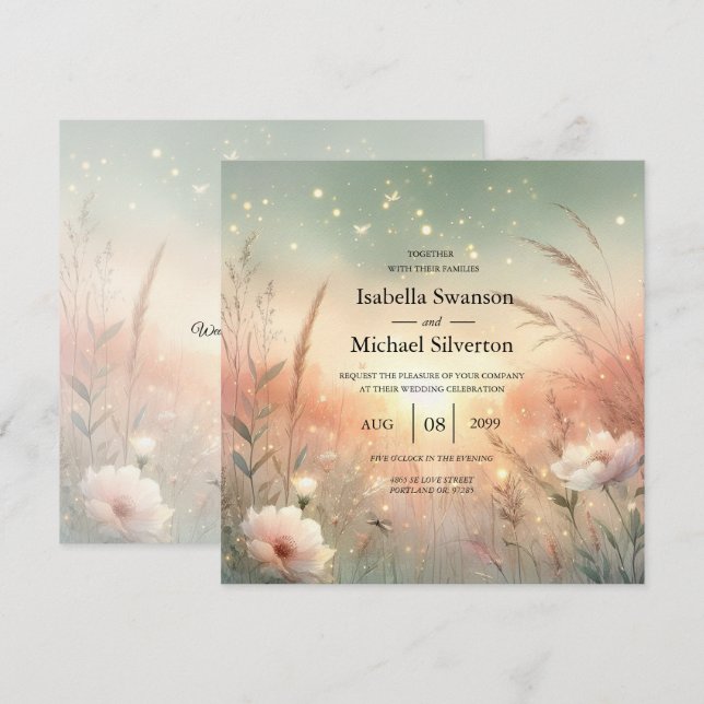 Ethereal Pastel Wildflower Field Wedding Invitation (Front/Back)
