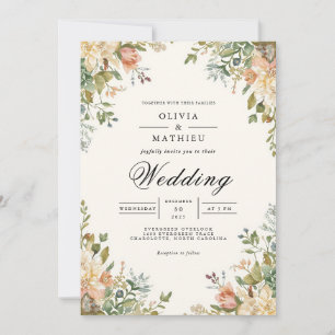 Ethereal Peach Blossom Border Wedding Invitation