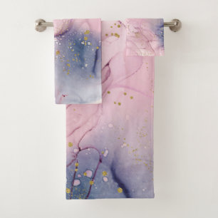 Ethereal Periwinkle Pink & Gold Inky Fantasy Glam Bath Towel Set