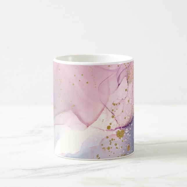 Ethereal Periwinkle Pink & Gold Inky Fantasy Glam Coffee Mug (Center)