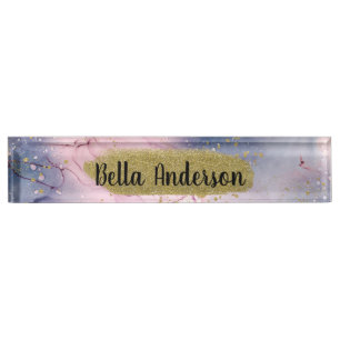 Ethereal Periwinkle Pink Gold Inky Fantasy Glam Nameplate
