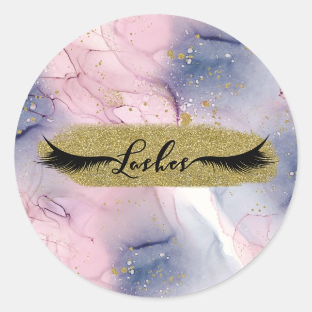Ethereal Periwinkle Pink Gold Inky Fantasy Lashes Classic Round Sticker (Front)