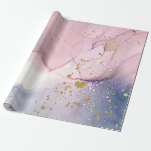 Ethereal Periwinkle Pink & Gold Inky Fantasy Party Wrapping Paper