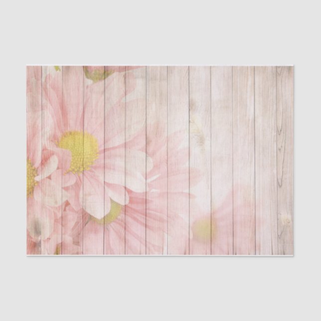 Ethereal Pink Daisies on Wood  Tissue Paper (Front)