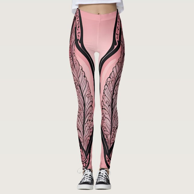 Ethereal pink lace & inkwork illusion AI art  Leggings (Front)