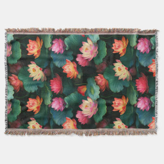 Ethereal Pink Lotus Flowers, Art Nouveau Inspired Throw Blanket