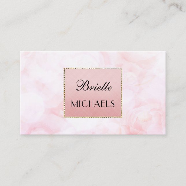 Ethereal Pink Rose Bokeh Elegant Gold Glamour Fram Business Card (Front)