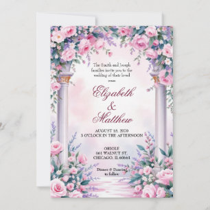 Ethereal Pink Rose Column Wedding Invitation