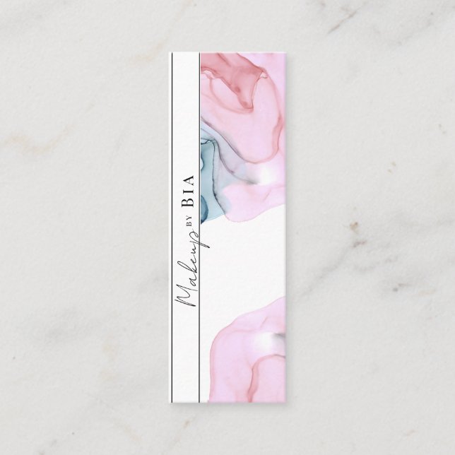 Ethereal Pink & Teal Glam Beauty Makeup Artist Mini Business Card (Front)