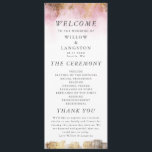 Ethereal Pink Watercolor and Gold Wedding Ceremony Program<br><div class="desc">Elegant and ethereal wedding program featuring blush pink watercolor painting with faux gold glitter. The program lists the ceremony program,  thank you message,  and the wedding party members.</div>