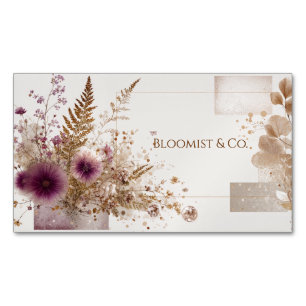 Ethereal Plum Thistle Gold Botanical Magnetic Business Card