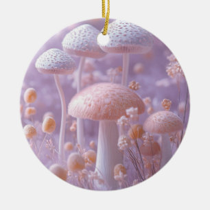 Ethereal Plush Mushroom Garden,Soft Pastel Fantasy Ceramic Ornament