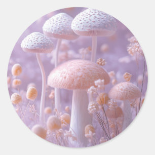 Ethereal Plush Mushroom Garden,Soft Pastel Fantasy Classic Round Sticker