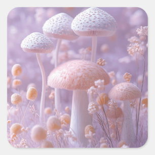 Ethereal Plush Mushroom Garden,Soft Pastel Fantasy Square Sticker
