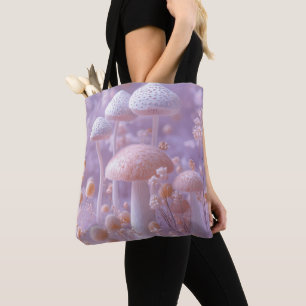 Ethereal Plush Mushroom Garden,Soft Pastel Fantasy Tote Bag