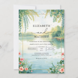 Ethereal Pond Floral Watercolor Wedding Invitation