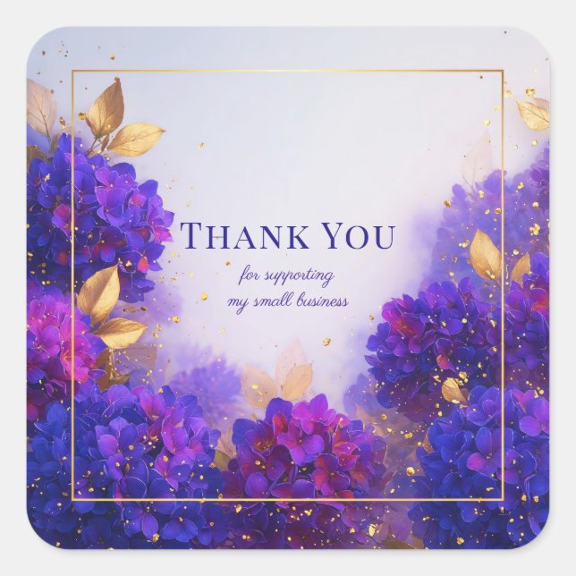 Ethereal Purple and Gold Floral Thank You Square Sticker (Front)