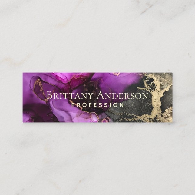 Ethereal Purple Black and Gold Abstract Custom Mini Business Card (Front)