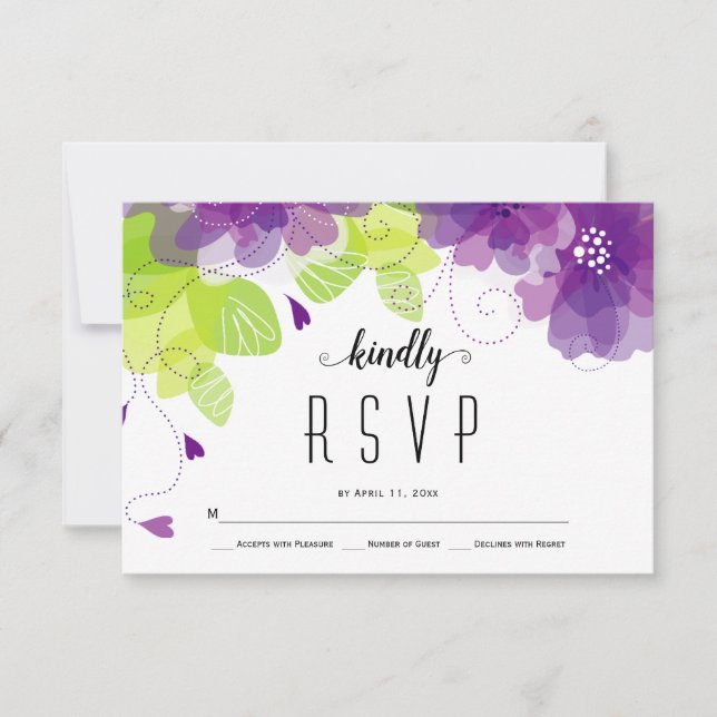 Ethereal purple flowers floral wedding RSVP (Front)