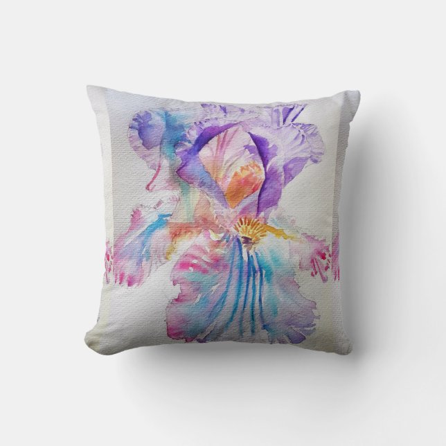 Ethereal Purple Iris Watercolour floral Cushion (Front)