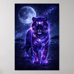 Ethereal Purple Tiger - Electric lightning n Moon Poster