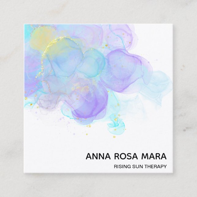 ** Ethereal  QR .  AP46 Gold Glitter Logo Abstract Square Business Card (Front)